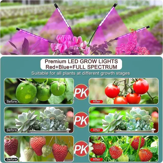Alt view image 6 of 7 - LED Grow Lights for Indoor Plants with 15-60 inches Adjustable Tripod Stand Plant Light with 4/8/12H Timer with Remote Control