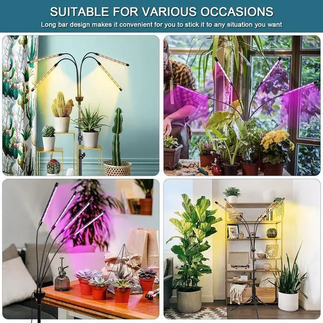 Alt view image 7 of 7 - LED Grow Lights for Indoor Plants with 15-60 inches Adjustable Tripod Stand Plant Light with 4/8/12H Timer with Remote Control