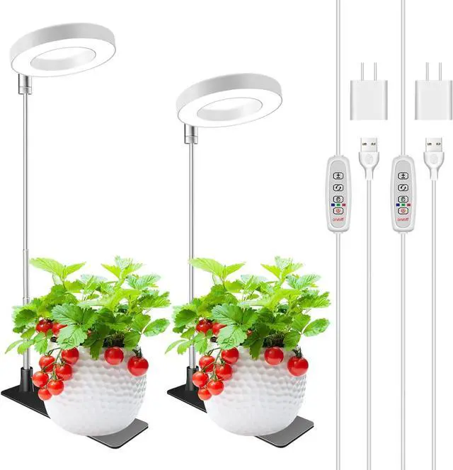 Main image of Grow Lights for Indoor Plants, Full Spectrum Halo Growing lamp with Detachable Base, Height Adjustable, 3 Colors, 10 Dimming, Automatic Timer, Plant Light for Small Plants Growing, 2-Pack