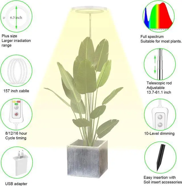 Alt view image 4 of 6 - Plant Grow Light,yadoker LED Growing Light Full Spectrum for Indoor Plants,Height Adjustable, Automatic Timer, 5V Low Safe Voltage,Idea for Large Plant Light