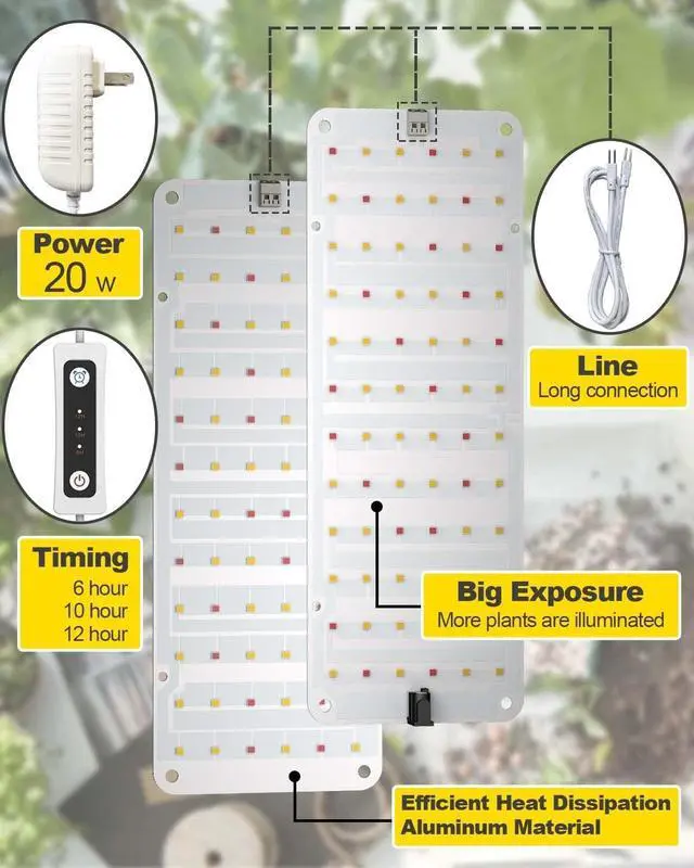 Alt view image 5 of 7 - Grow Light, 20W Ultra-Thin LED Grow Lights for Indoor Plants Full Spectrum, 6/10/12H Timer Plant Light, 132 LEDs Under Cabinet Plant Growing Lamp Strip for Seedlings, Veg, Flowers (2pcs)