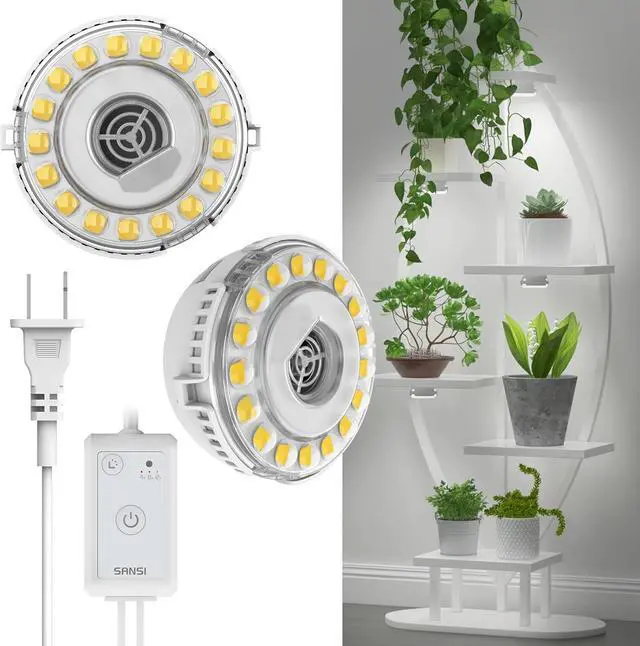 Main image of SANSI Puck Grow Light, LED Plant Light for Indoor Plants Full Spectrum Grow Lamp 10W (150 Watt Equiv), Small Hanging Plant Lamp with Timer Auto On Off 4 8 12 Hrs, 4-Level Dimmable for Plant Shelf