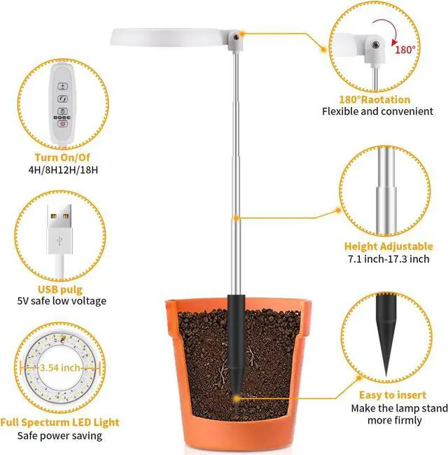 Alt view image 5 of 6 - GooingTop LED Grow Light, Halo Plant Growing Lamp for Indoor Plants Growth, White Full Spectrum Low Light for Small Plants,Upgrade Timer 4/8/12/18 Hrs & Variable Spectrum,2 Pack