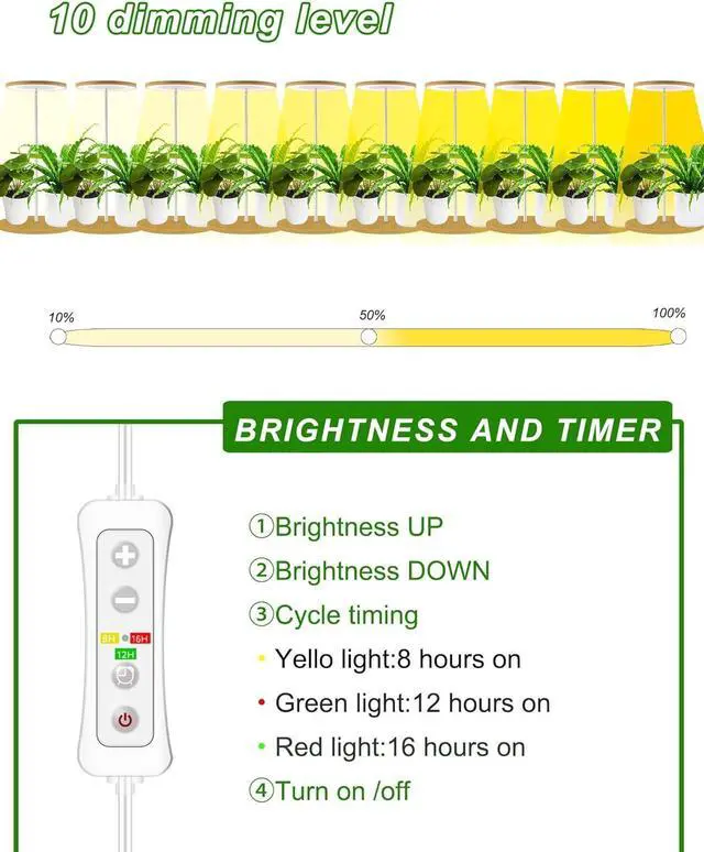 Alt view image 3 of 6 - yadoker Plant Grow Light for Indoor Plant,Bamboo Mini LED Grow Light Garden,Height Adjustable,Automatic Timer with 8/12/16 Hours
