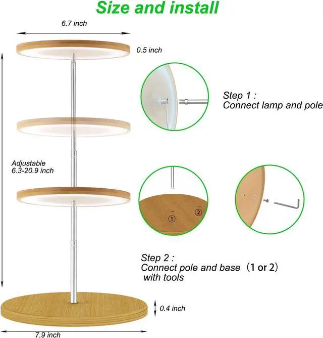 Alt view image 6 of 6 - yadoker Plant Grow Light for Indoor Plant,Bamboo Mini LED Grow Light Garden,Height Adjustable,Automatic Timer with 8/12/16 Hours