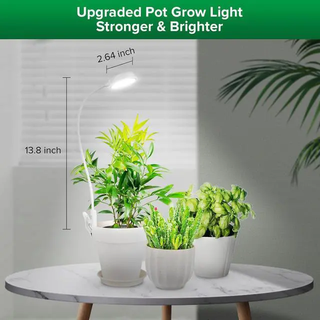 Alt view image 5 of 7 - SANSI Grow Lights for Indoor Plants, Pot Clip LED Plant Light for Growing Full Spectrum, Plant Growing Lamp with 4-Level Dimmable, Auto On Off 3 6 12 Hrs Timer for Small Plants, White 10W 1-Pack
