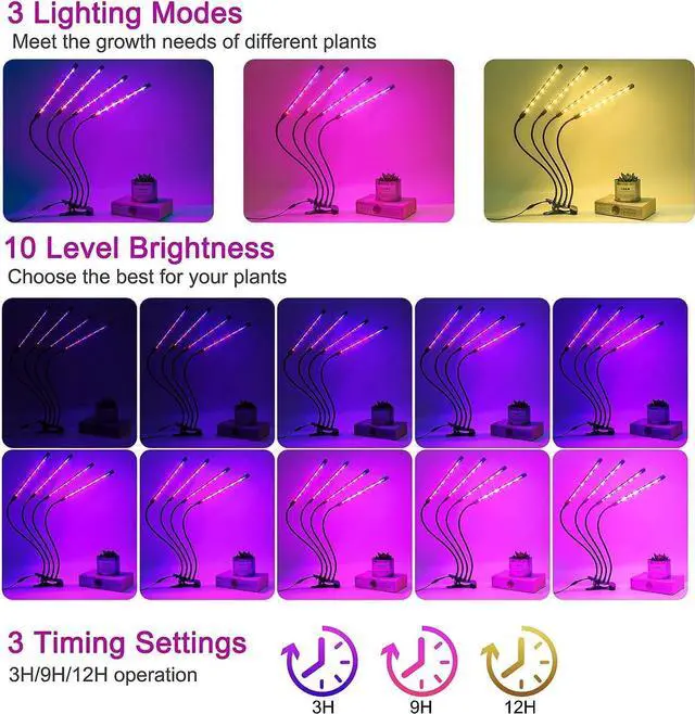 Alt view image 6 of 7 - Grow Light for Indoor Plants - Upgraded Version 80 LED Lamps with Full Spectrum & Red Blue Spectrum, 3/9/12H Timer, 10 Dimmable Level, Adjustable Gooseneck,3 Switch Modes