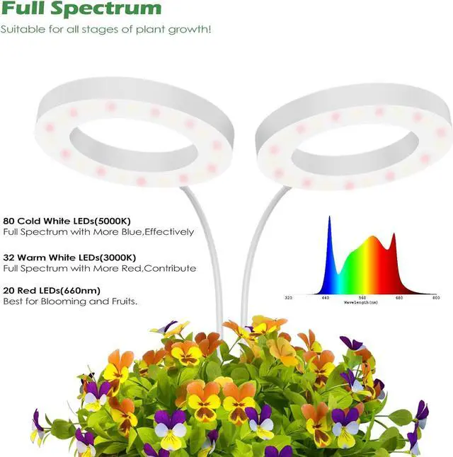 Alt view image 3 of 7 - Grow Light, 2-Head LED Floor Plant Growing Lamp, Full Spectrum Plant Light for Indoor Plants, Extended&Built-in Power Cord, Automatic On/Off Timer, 6-Level Dimming, Adjustable Height of 63 in