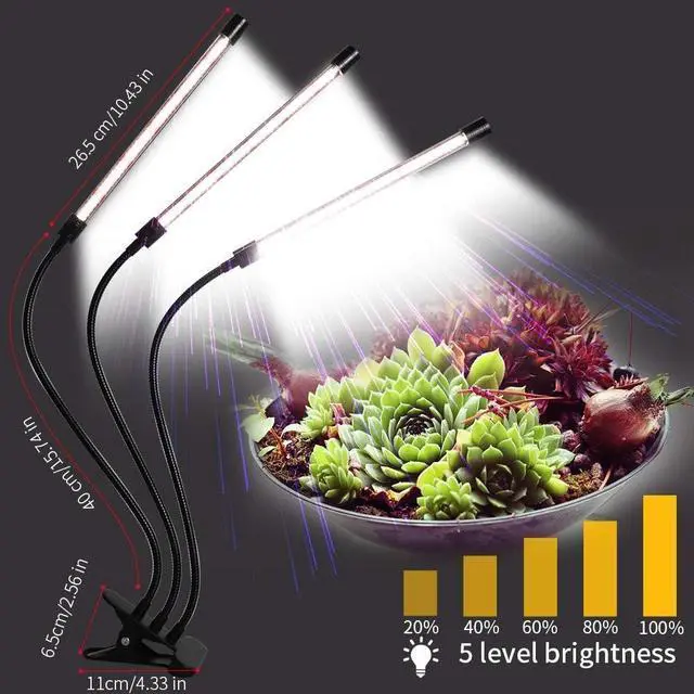 Alt view image 4 of 7 - GHodec Grow Light for Indoor Plants,6000K 126LED Clip Plant Lights with Flexible Gooseneck & Timer Setting 4/8/12H,5 Dimmable Levels
