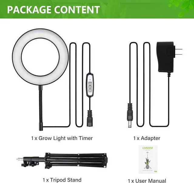 Alt view image 7 of 7 - LORDEM Grow Light for Indoor Plants, Full Spectrum Plant Light with Auto Timer for 4/8/12H, 72 LEDs Growth Lamp with 4 Dimmable Levels, Height Adjustable Stand, Ideal for Tall Plants Growing