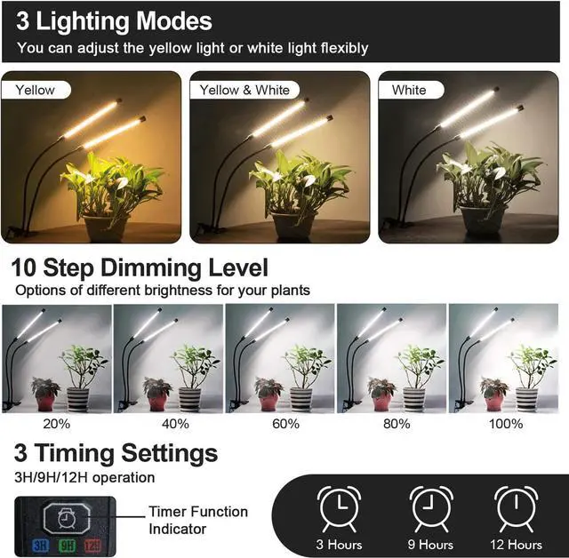 Alt view image 2 of 6 - Plant Grow Light for Indoor Plants,Led Grow lamp (2 Head 2 Pack)