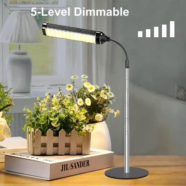 Alt view image 2 of 7 - Grow Light, LED Plant Light for Indoor Plants Growing, Full Spectrum Desk Growth Lamp with Automatic Timer for 2H/4H/8H, 5 Dimmable Levels, Height Adjustable7-23, Black (Without USB Plug)