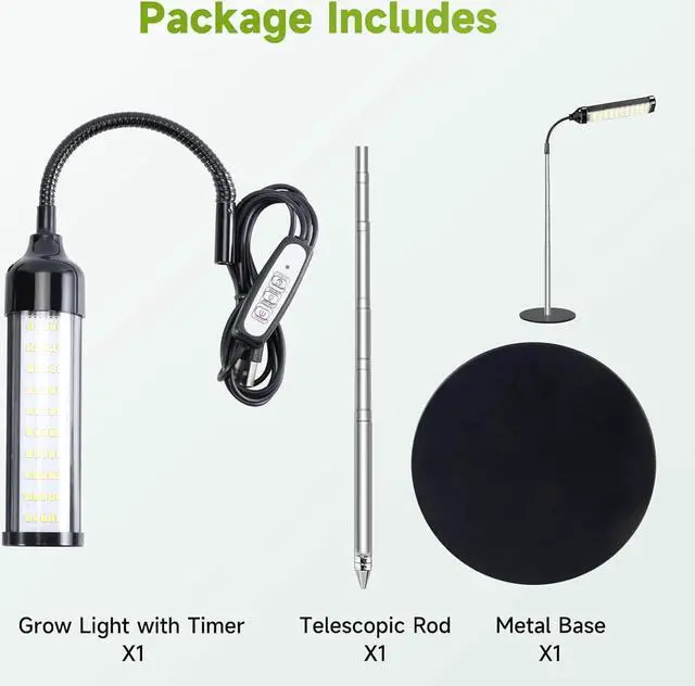 Alt view image 7 of 7 - Grow Light, LED Plant Light for Indoor Plants Growing, Full Spectrum Desk Growth Lamp with Automatic Timer for 2H/4H/8H, 5 Dimmable Levels, Height Adjustable7-23, Black (Without USB Plug)