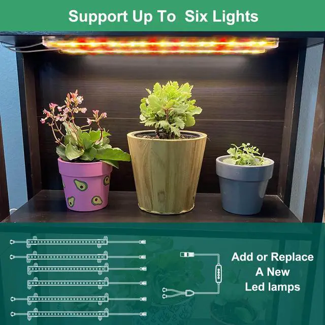 Alt view image 3 of 7 - Grow Light for Indoor Plants Abonnyc 96 LEDS Plant Grow Light Strips 10 Inch Warm White Light & Red Light Full Spectrum with Auto On/Off Timer Sunlike Small Grow Lamp for Hydroponics Succulent, 4 Bars