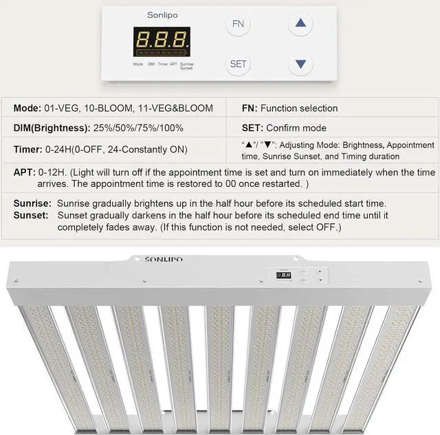 Alt view image 6 of 7 - 2024 New SPF4000 PRO 400W LED Grow Light 5x5ft Coverage with Veg & Bloom Dimmer Timer Full Spectrum Grow Lamps for Indoor Plants Seeding Flowering LED Plant Light Fixture