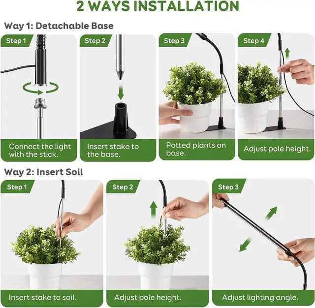 Alt view image 4 of 7 - Grow Light for Indoor Plants Full Spectrum with Base, Auto ON/Off 3/9/12H Timer, 10 Dimmable Levels for Small Indoor Plants(Pack 1)