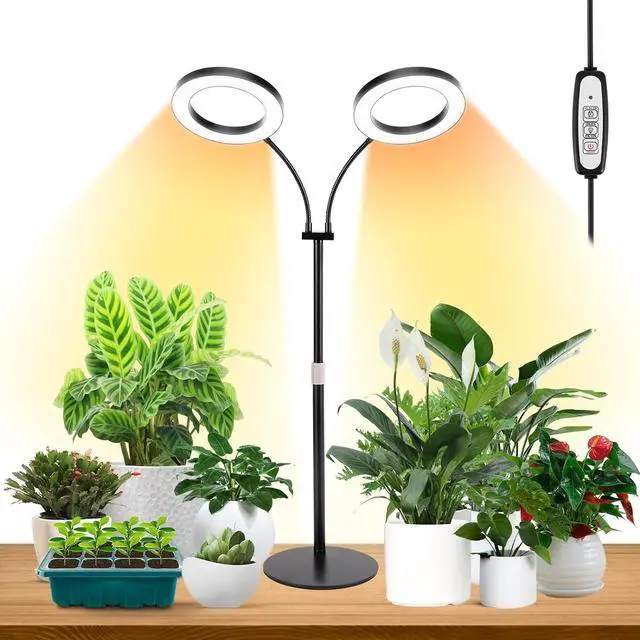 Main image of LBW Halo Plant Grow Lights, Dual-Head Desk Grow Light for Indoor Plants, 72x2 LEDs Full Spectrum Grow Lamp with 4/8/12H Auto Timer, 4-Level Brightness, Flexible Gooseneck, Height Adjustable, Black
