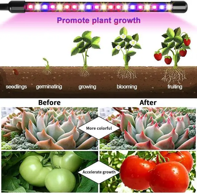 Alt view image 7 of 7 - Garpsen Grow Lights for Indoor Plants, Grow Light with Red Blue Full Spectrum, 2 Heads Clip 40 LEDs Plant Light for Indoor Plants, 3 Switch Modes & Auto ON/Off, 6 12 16H Timer, 5 Dimmable Levels