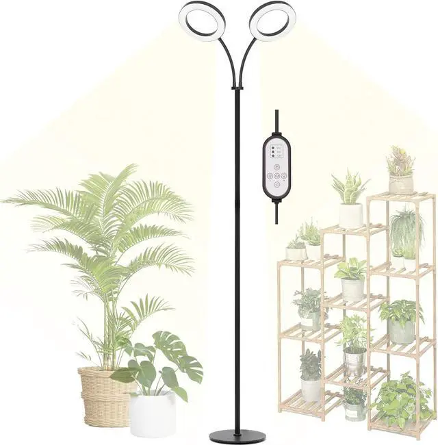 Main image of Grow Light for Indoor Plants, 2 Head Full Spectrum LED Halo Plant Lights with Stand, Floor Standing Growing Lamp with Adjustable Height,Auto Timer,Dimmable Brightness for Tall Large Plants