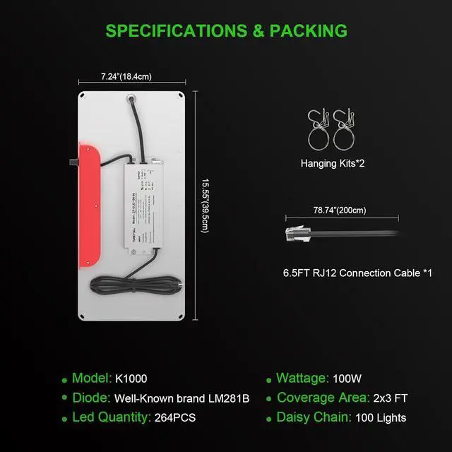 Alt view image 7 of 7 - AGLEX K1000 LED Grow Light, 2024 Upgraded Grow Light with Daisy Chain & Dimmable, Full Spectrum Plant Grow Lights for Hydroponic Indoor Plants Seeding Veg Flower Growing Lamps 2x3 Grow Tent