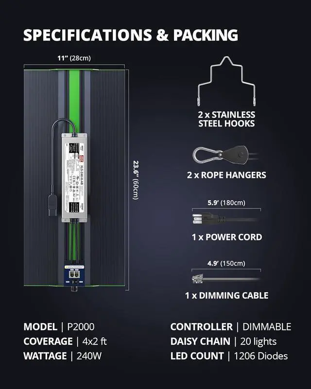 Alt view image 7 of 7 - VIPARSPECTRA 2024 240W P2000 LED Grow Lights for Seed Starting Vegetables Bloom, MeanWell Driver Dimming Daisy Chain Grow Lights for Indoor Plants Full Spectrum in 4x2/3x3 Grow Tent