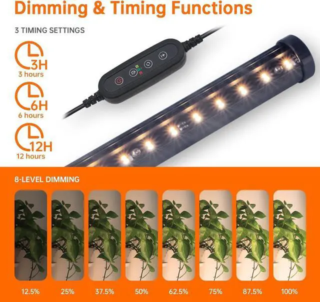 Alt view image 5 of 7 - Standing Grow Lights for Indoor Plants,T10 Full Spectrum Vertical Grow Light Wide Illumination Area,16in-65in Adjustable Height Plant Light with Stand,3 Light Modes Floor Grow Light with Timer