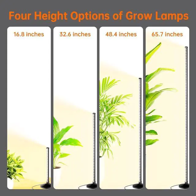 Alt view image 6 of 7 - Standing Grow Lights for Indoor Plants,T10 Full Spectrum Vertical Grow Light Wide Illumination Area,16in-65in Adjustable Height Plant Light with Stand,3 Light Modes Floor Grow Light with Timer