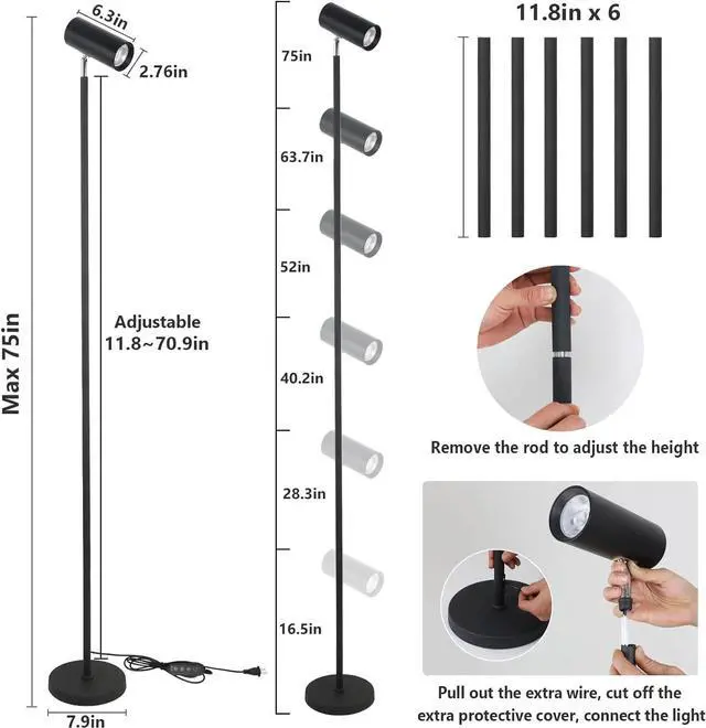 Alt view image 6 of 7 - HMVPL Grow Lights Stand for Indoor Plants Full Spectrum Tall Plant Light for Indoor Growing with 20W COB Plant Light Bulb,4/8/12H Timer, Led Growth Floor Lamp for Large Plant Seedling(6 Level Height)