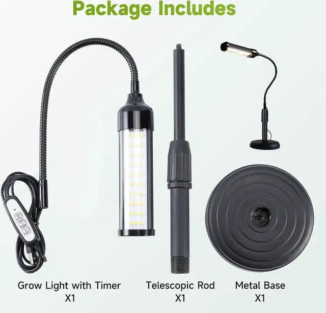 Alt view image 6 of 6 - Grow Lights for Indoor Plants Desk LED Grow Light with Base Full Spectrum 50 LEDs Warm White for Indoor Plant Growing Lamp, Adjustable Gooseneck, Suitable Plants Growth (Without USB Plug)