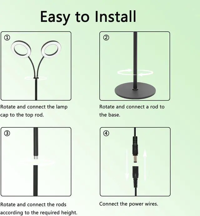 Alt view image 7 of 7 - Grow Light for Indoor Plants, 2 Head Full Spectrum LED Halo Plant Lights with Stand, Floor Standing Growing Lamp with Adjustable Height,Auto Timer,Dimmable Brightness for Tall Large Plants