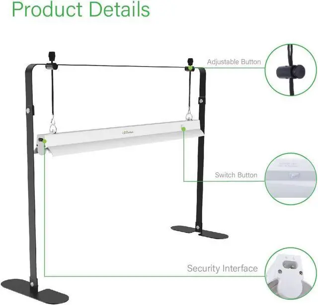 Alt view image 3 of 7 - 2ft Grow Light for Seed Starting,LED Grow Lamp for Indoor Plants,Seedling Grow Light with Stand,Seed Starter Light Kit with Natural White Spectrum,Height Adjustable,Iron Frame,ON-Off Switch