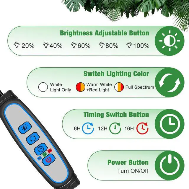 Alt view image 5 of 7 - Wolezek Grow Lights for Indoor Plants Full Spectrum, 6000K 3 Head Plant Lights Indoor, LED White Plant Grow Lamp with Clip, Auto ON & Off Timer 6/12/16H, 3 Light Modes, 5 Level Dimmable Brightness