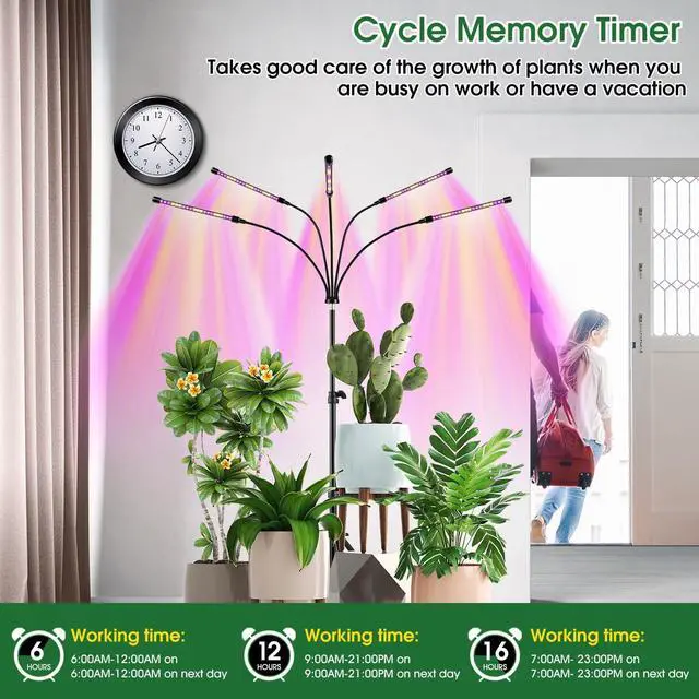 Alt view image 5 of 7 - wolezek Grow Lights for Indoor Plants, Full Spectrum LED Plant Grow Light with Adjustable Stand and Sturdy Clip, 5-Heads Plant Light with Auto 6/12/16H Timer, 3 Light Modes, 5 Levels Dimmable