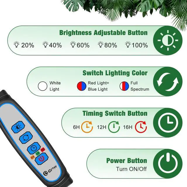 Alt view image 6 of 7 - wolezek Grow Lights for Indoor Plants, Full Spectrum LED Plant Grow Light with Adjustable Stand and Sturdy Clip, 5-Heads Plant Light with Auto 6/12/16H Timer, 3 Light Modes, 5 Levels Dimmable