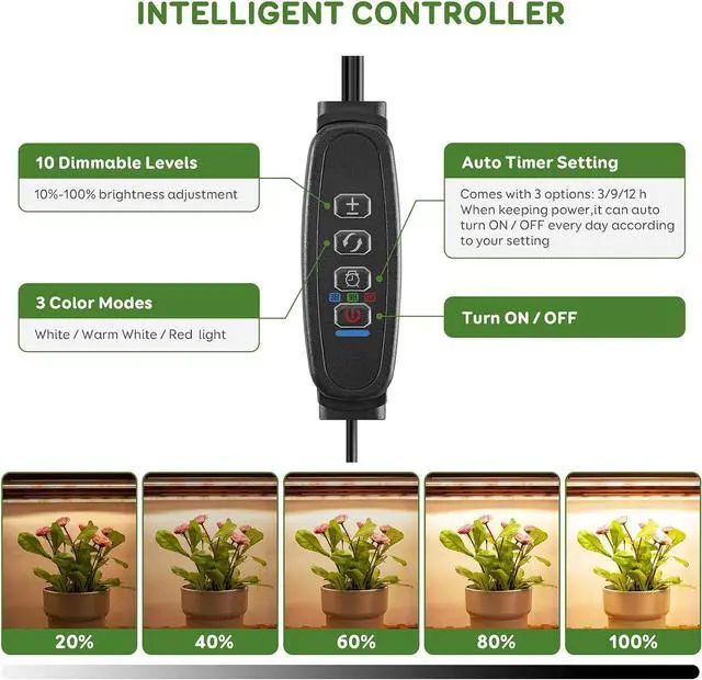 Alt view image 3 of 7 - LED Grow Light Strips, 120 LEDs Full Spectrum Grow Lights for Indoor Plants with 3/9/12H Timer, 10 Dimmable Sunlike Plant Light for Indoor Greenhouse, Hydroponics, Seedlings (2 Pack)