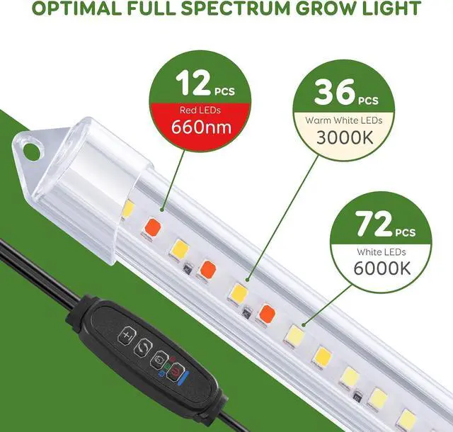 Alt view image 4 of 7 - LED Grow Light Strips, 120 LEDs Full Spectrum Grow Lights for Indoor Plants with 3/9/12H Timer, 10 Dimmable Sunlike Plant Light for Indoor Greenhouse, Hydroponics, Seedlings (2 Pack)