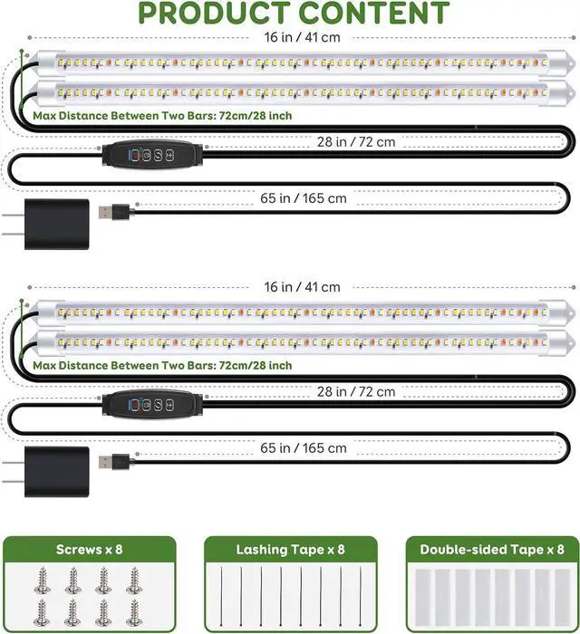 Alt view image 6 of 7 - LED Grow Light Strips, 120 LEDs Full Spectrum Grow Lights for Indoor Plants with 3/9/12H Timer, 10 Dimmable Sunlike Plant Light for Indoor Greenhouse, Hydroponics, Seedlings (2 Pack)
