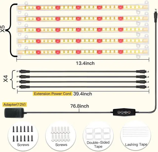 Alt view image 7 of 7 - Grow Light Strips, LED 150-Bulb 3500K Dimmable Full Spectrum Plant Growing Lamp Bars for Indoor Plants Hydroponic Veg Succulent Seedling, Daisy-Chain Design