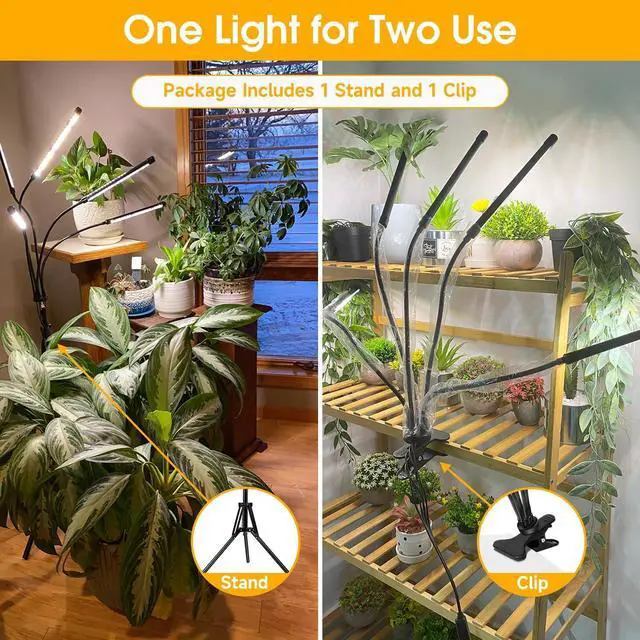 Alt view image 2 of 7 - Wolezek Grow Lights for Indoor Plants Full Spectrum, LED Grow Light with Adjustable Stand and Sturdy Clip, 5-Heads Plant Grow Lights Indoor with Auto 6/12/16H Timer, 3 Light Modes, 5 Levels Dimmable
