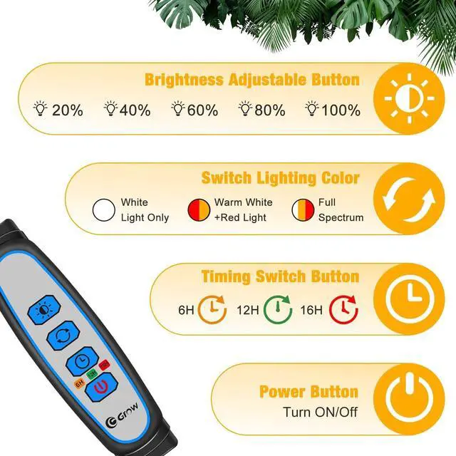 Alt view image 6 of 7 - Wolezek Grow Lights for Indoor Plants Full Spectrum, LED Grow Light with Adjustable Stand and Sturdy Clip, 5-Heads Plant Grow Lights Indoor with Auto 6/12/16H Timer, 3 Light Modes, 5 Levels Dimmable
