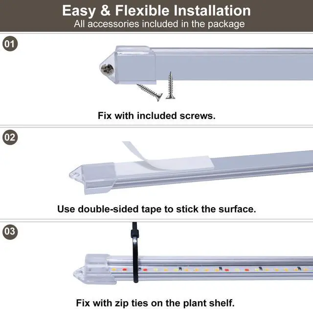 Alt view image 4 of 7 - LED Grow Light Strips for Indoor Plants Growing with Auto ON/Off Timer, 10 Dimmable Levels for Shelves Seed Starting (Single)
