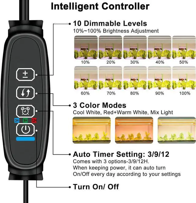 Alt view image 3 of 7 - LED Grow Light Strips for Indoor Plants Growing with Auto ON/Off Timer, 10 Dimmable Levels for Shelves Seed Starting (Single)