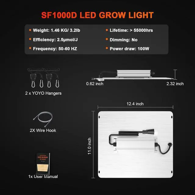 Alt view image 7 of 7 - 2025 SF1000D LED Grow Lights with  LM301B Diodes Full Spectrum Grow Light for Indoor Plants Veg/Bloom Growing Lamps in Grow Tent