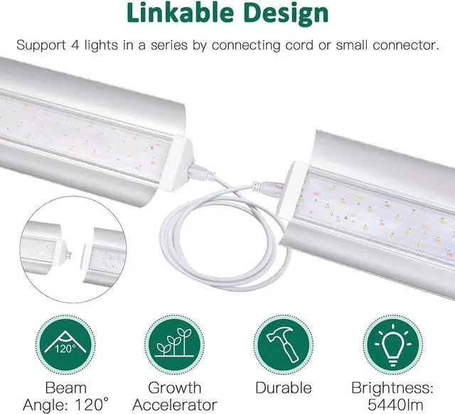 Alt view image 3 of 6 - SZHLUX LED Grow Light 2ft 80W (2×40W) Full Spectrum 660nm 730 IR Included LED Plant Light for Indoor Plants, Linkable High Output Sunlight Grow Light Strips with Daisy Chain