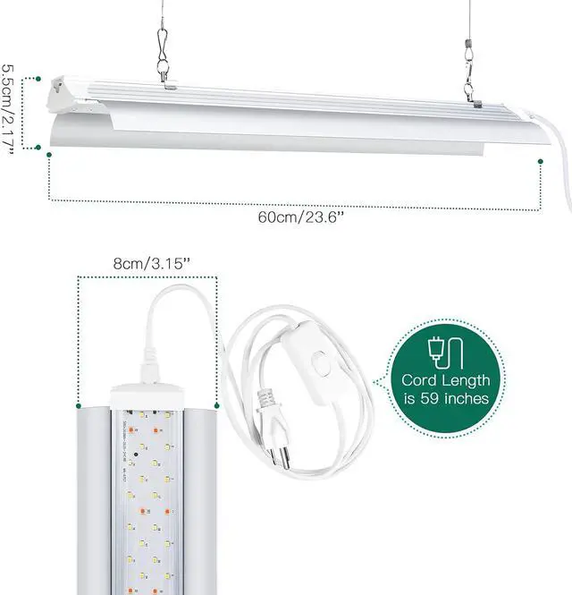 Alt view image 5 of 6 - SZHLUX LED Grow Light 2ft 80W (2×40W) Full Spectrum 660nm 730 IR Included LED Plant Light for Indoor Plants, Linkable High Output Sunlight Grow Light Strips with Daisy Chain