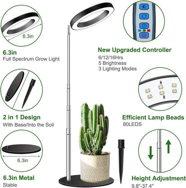 Alt view image 3 of 6 - Grow Lights for Indoor Plants Full Spectrum, 80 LEDs Plant Light for Indoor Plants, Height Adjustable Desktop Growing Lamp with Auto Timer 6/12/16Hrs, 3 Optional Spectrums,5 Brightness,2 Packs