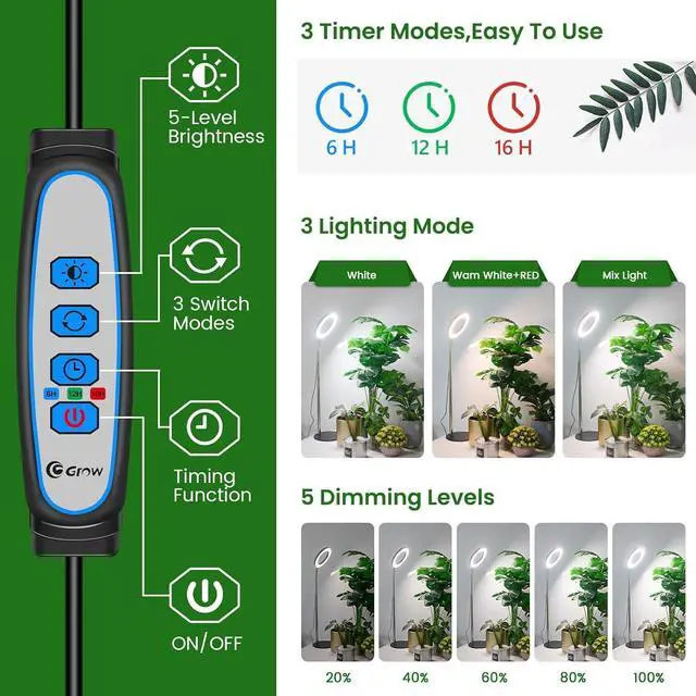 Alt view image 4 of 6 - Grow Lights for Indoor Plants Full Spectrum, 80 LEDs Plant Light for Indoor Plants, Height Adjustable Desktop Growing Lamp with Auto Timer 6/12/16Hrs, 3 Optional Spectrums,5 Brightness,2 Packs
