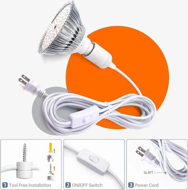 Alt view image 6 of 7 - LED Hanging Grow Light, Grow Light Bulb for Indoor Plants, 25W Full Spectrum Hanging Grow Light,3000K Plant Light Bulbs with 16.4FT Power Cord, Pendant Grow Lights for Indoor Plants, 1 Pack