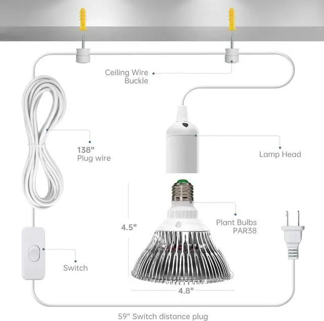 Alt view image 5 of 7 - LED Hanging Grow Light, Grow Light Bulb for Indoor Plants, 25W Full Spectrum Hanging Grow Light,3000K Plant Light Bulbs with 16.4FT Power Cord, Pendant Grow Lights for Indoor Plants, 1 Pack
