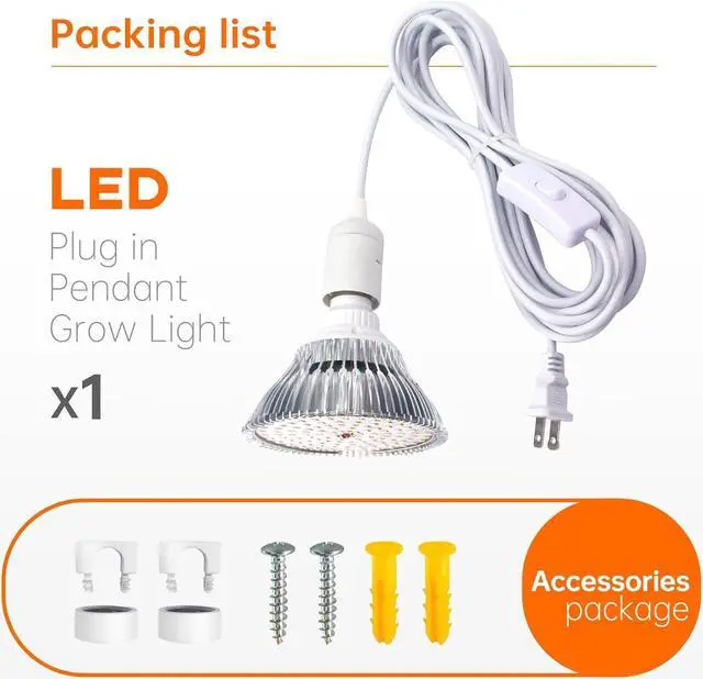 Alt view image 7 of 7 - LED Hanging Grow Light, Grow Light Bulb for Indoor Plants, 25W Full Spectrum Hanging Grow Light,3000K Plant Light Bulbs with 16.4FT Power Cord, Pendant Grow Lights for Indoor Plants, 1 Pack